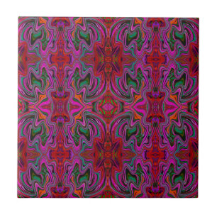 Kühle trippy Magenta, rote und grüne wellige Muste Fliese
