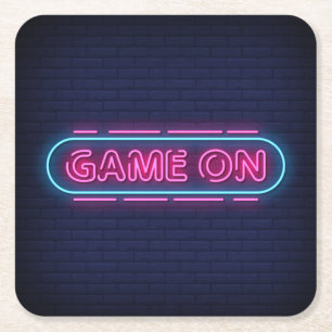 Kühle und bunte Game On imitierte Neon-Leuchtrekla Rechteckiger Pappuntersetzer