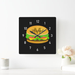 Kühle und lustige leckere Burger Monogramm und Zah Quadratische Wanduhr