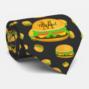 Kühle und lustige leckere Burger-Muster-Monogramm Krawatte