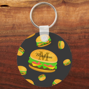 Kühle und lustige leckere Burger Muster Monogramm Schlüsselanhänger