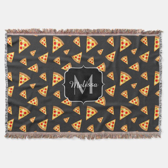 Kühle und lustige Pizzateilchen-Muster-Monogramm Decke (Vorderseite)
