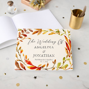 Kühle Wasserfarbe Herbst Blätter Creme Custom Wedd Gästebuch