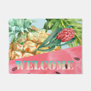 Kühle Wassermelone Hibiskus Palmwedel Willkommen Fußmatte