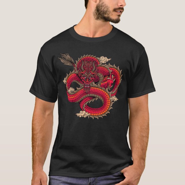Kühle wilde rote Drachenkunst T-Shirt (Vorderseite)