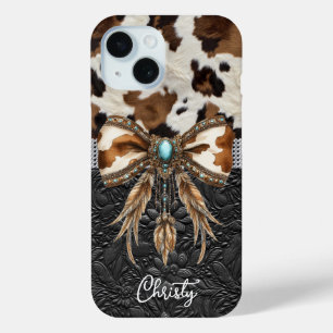 Kuhleder-Schwarzes-Leder-Juwel-Bogen Case-Mate iPhone Hülle