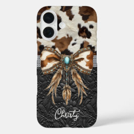 Kuhleder Schwarzes Leder Juwel Schleife iPhone 16 Hülle