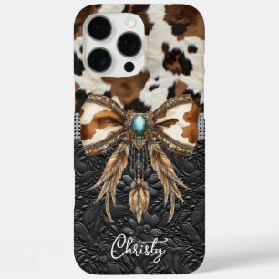 Kuhleder Schwarzes Leder Juwel Schleife iPhone 16 Pro Max Hülle