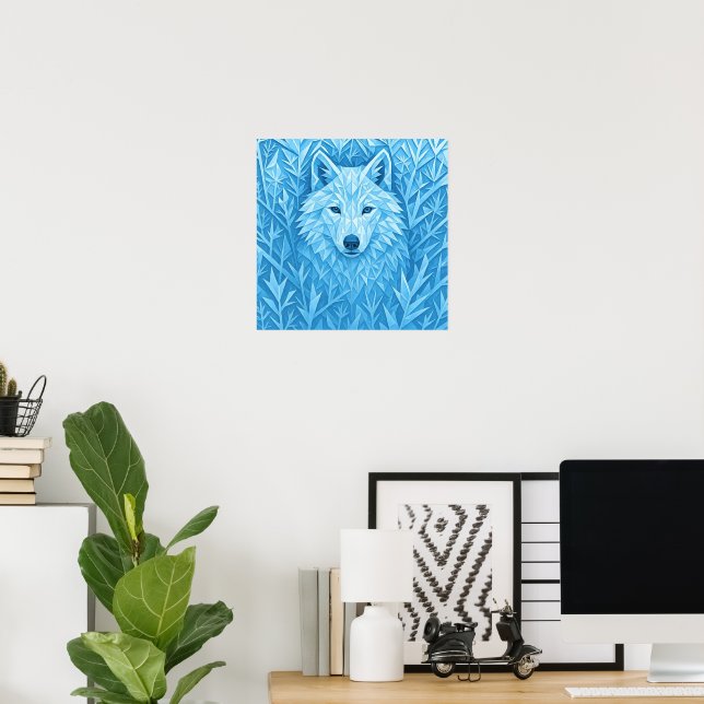 Kühler blauer geometrischer Wolf Low Poly Abstract Poster (Heimbüro)