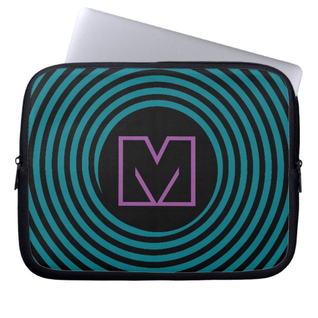 Kühler blauer Spiralwirbel Monogramm Laptopschutzhülle (Vorderseite)