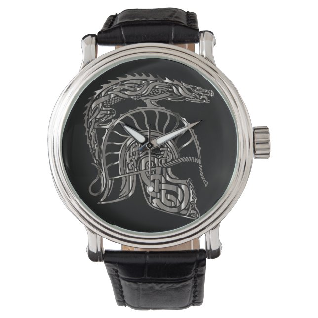 Kühler Krieger Metallic-Drachen-Helm Armbanduhr (Vorderseite)