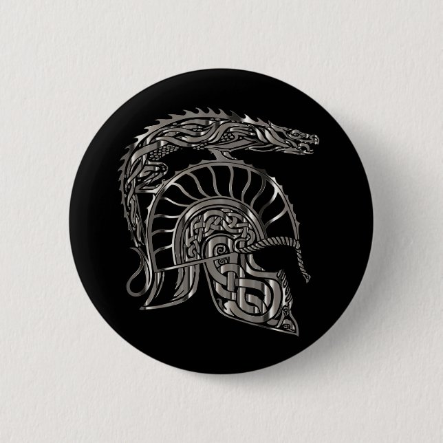 Kühler Krieger Metallic-Drachenhelm Button (Vorderseite)