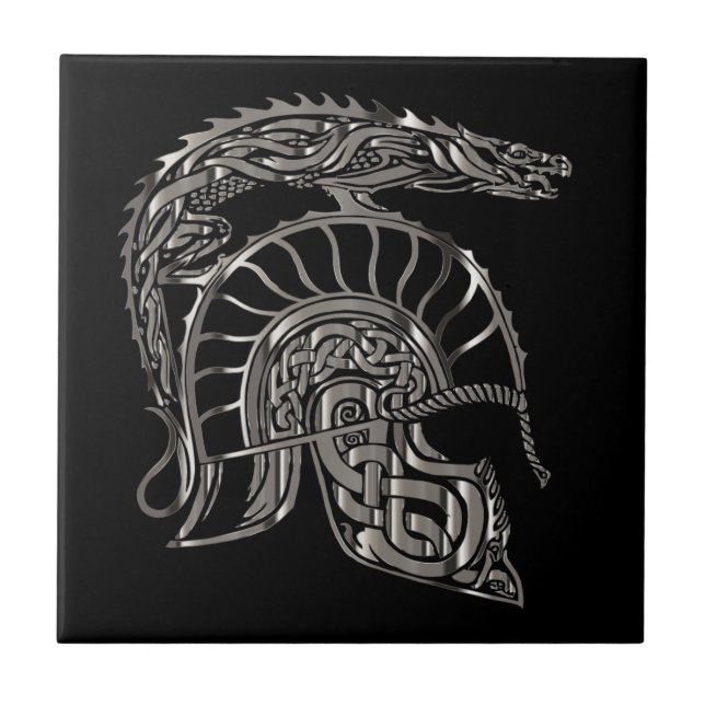 Kühler Krieger Metallic-Drachenhelm Fliese (Vorderseite)