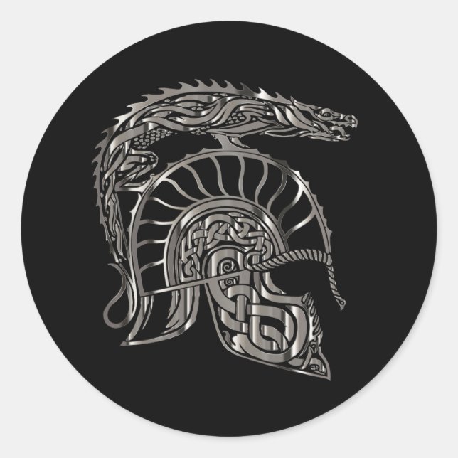 Kühler Krieger Metallic-Drachenhelm Runder Aufkleber (Vorderseite)
