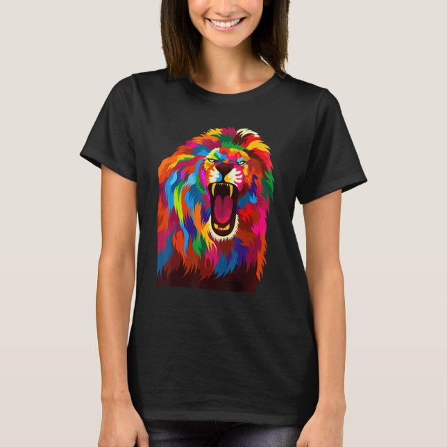 Kühler Löwenkopf mit hellen Farben T-Shirt (Vorderseite)