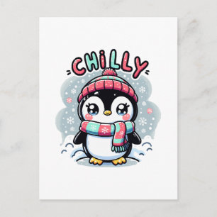 Kühler Pinguin Schnee Schal Umarmung Postkarte