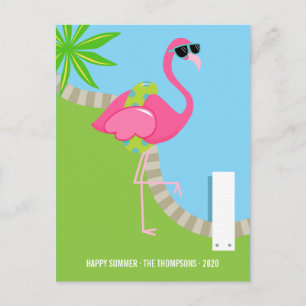 Kühler Rosa Flamingo Sommer Familienfoto-Gruß Feiertagspostkarte