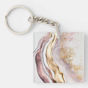 Kühler rosa Marmorstein Gold Schlüsselanhänger