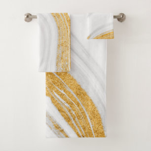 Kühler weißer Marmorstein mit Goldglitter Badhandtuch Set