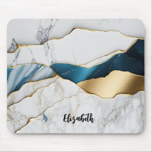 Kühler weißer Türkis-Marmorstein Gold Mousepad