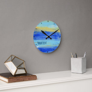 Kühles Aqua-Blau Türkis Nautische Abstrakte Kunst Runde Wanduhr
