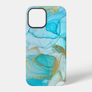 Kühles Blau Gold Einzigartiges Wasserfarben-Wirbel iPhone 12 Hülle