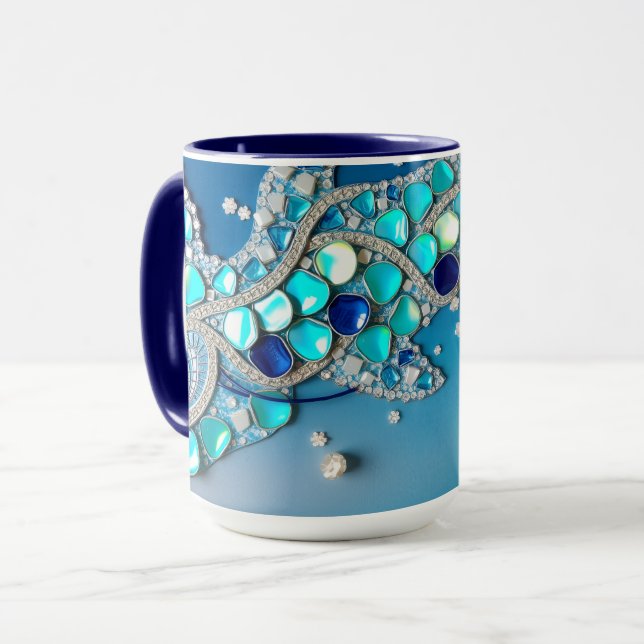 Kühles Blau Irisierendes Mosaik Tasse (Vorderseite Links)