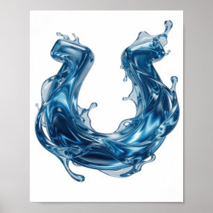 Kühles Blau WATER SPLASH Fettdruck-Design Poster