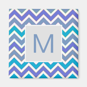 Kühles blaues sportliches Chevron-Muster Monogramm Magnet