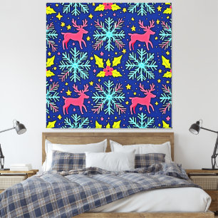 Kühles Blaues Weihnachts-Rentier-Muster-Design Leinwanddruck