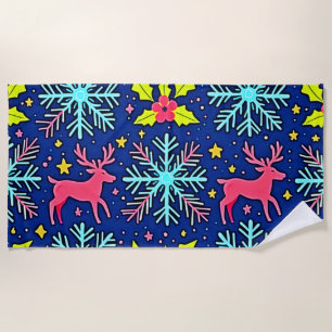 Kühles Blaues Weihnachts-Rentier-Musterdesign Strandtuch