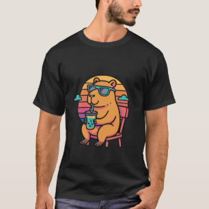 Kühles Capybara Süß Retro 80er Vaporwave Sonnenunt T-Shirt