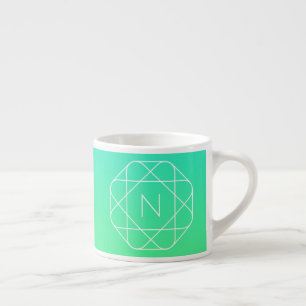 Kühles geometrisches Monogramm Blau und Limetten Espressotasse