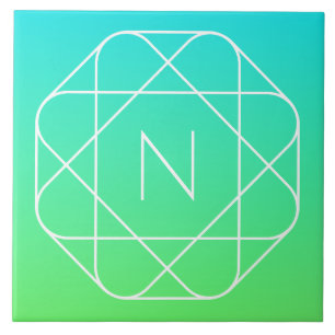 Kühles geometrisches Monogramm Blau und Limetten Fliese