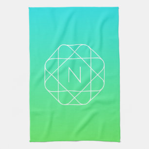 Kühles geometrisches Monogramm Blau und Limetten Geschirrtuch