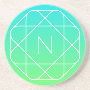 Kühles geometrisches Monogramm Blau und Limetten Getränkeuntersetzer