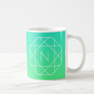 Kühles geometrisches Monogramm Blau und Limetten Kaffeetasse