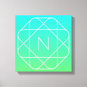 Kühles geometrisches Monogramm Blau und Limetten Leinwanddruck