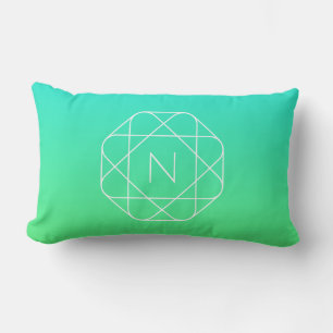 Kühles geometrisches Monogramm Blau und Limetten Lendenkissen
