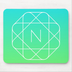 Kühles geometrisches Monogramm Blau und Limetten Mousepad