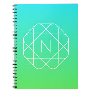 Kühles geometrisches Monogramm Blau und Limetten Notizblock