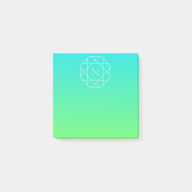 Kühles geometrisches Monogramm | Blau und Limetten Post-it Klebezettel (Vorderseite)