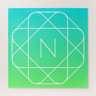 Kühles geometrisches Monogramm Blau und Limetten Puzzle