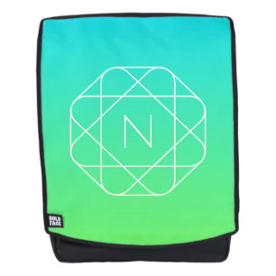 Kühles geometrisches Monogramm Blau und Limetten Rucksack