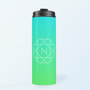 Kühles geometrisches Monogramm Blau und Limetten Thermosbecher