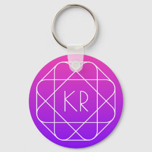 Kühles geometrisches Monogramm Magenta Lila Viol Schlüsselanhänger