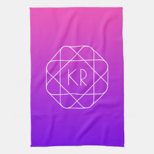 Kühles geometrisches Monogramm   Magenta Violett L Geschirrtuch