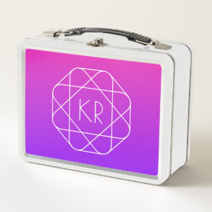 Kühles geometrisches Monogramm Magenta Violett L Metall Brotdose