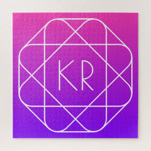 Kühles geometrisches Monogramm   Magenta Violett L Puzzle