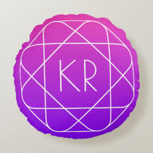 Kühles geometrisches Monogramm   Magenta Violett L Rundes Kissen